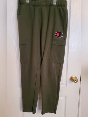 Champion Cargo Sweatpants in Olive Green with Logo Patch